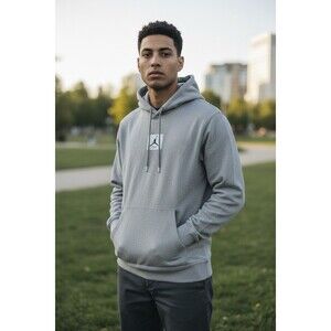 Jordan Flight Fleece Hoodie Mens XS Gray 100% Cotton Ribbed Pullover Sweatshirt